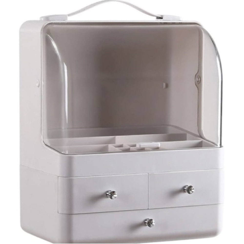 Elegant White Makeup Organizer with Clear Lid
